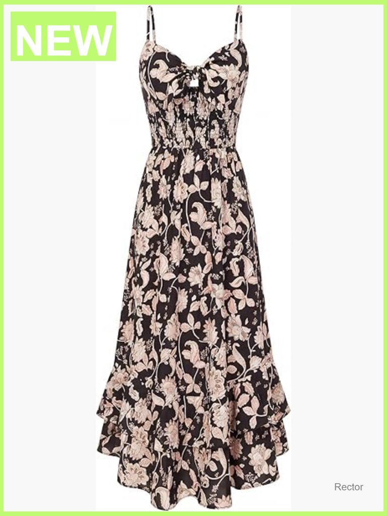 Womens Maxi Floral Sundress Boho Spaghetti Strap Dress With Pockets